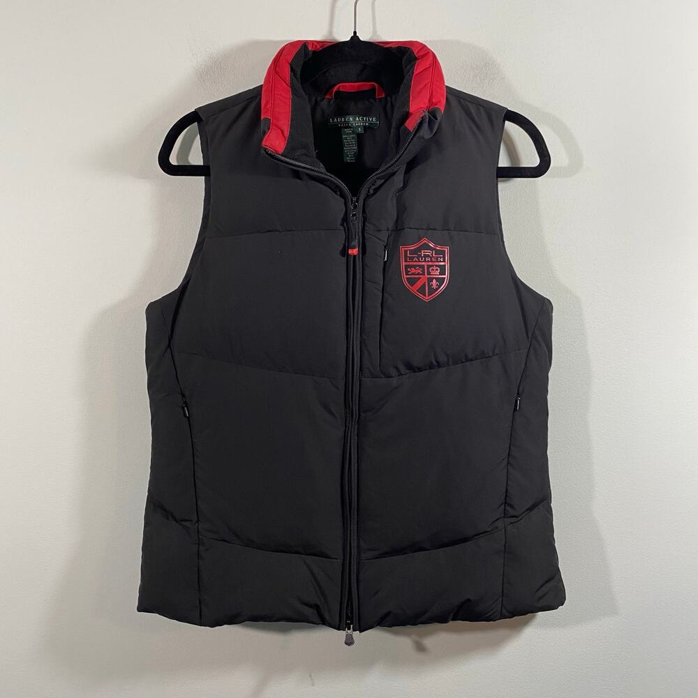 Lauren Active Ralph Lauren Black Down Filled 2 Way Full Zip Puffer Vest Size S